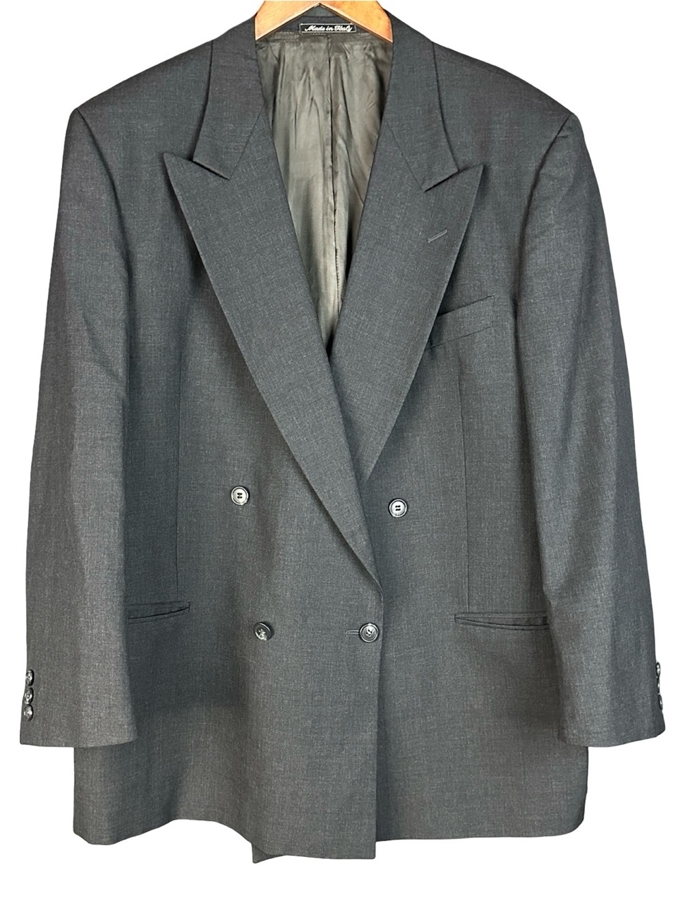 Vintage Valentino Uomo 1988 Double-Breasted Wool Suit Jacket 54 EU GFT Italy